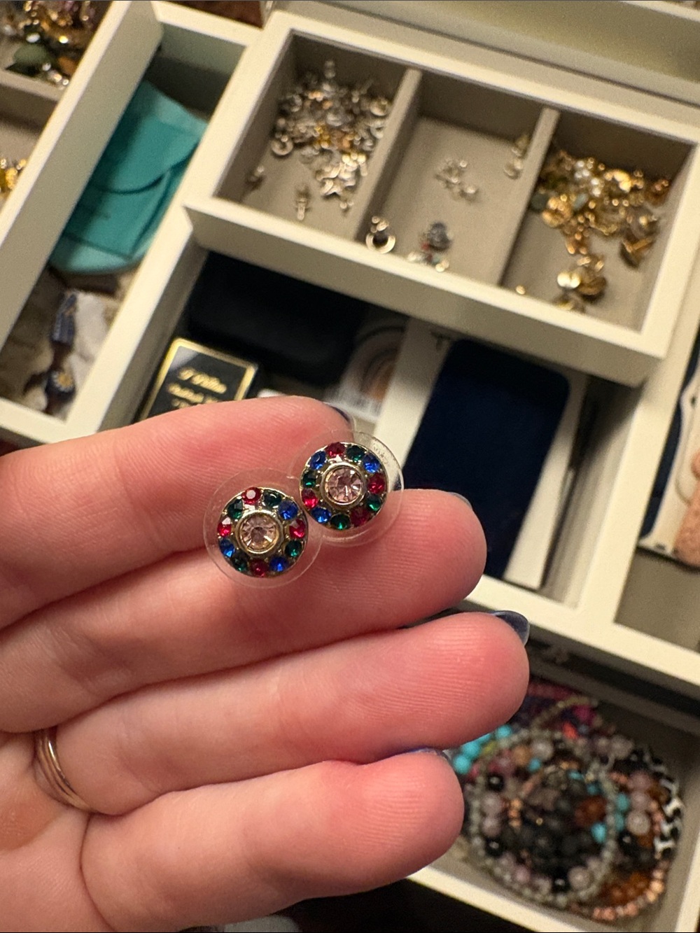 Multicolor Crystal Circle Stud Earrings - Women Jewelry